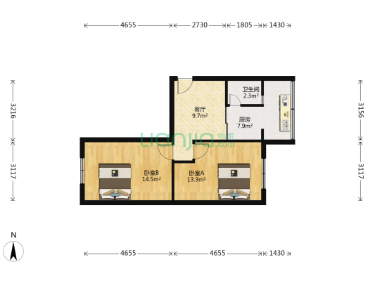 桃铁 2室1厅1卫 60平方