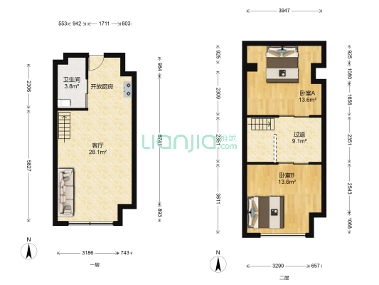 虹湾国际 2室1厅1卫 44平方