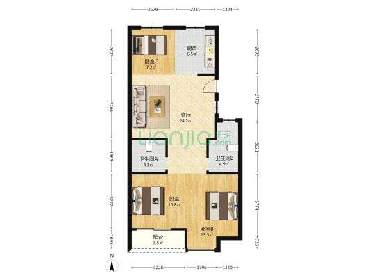 尚品楼 3室1厅2卫 96平方