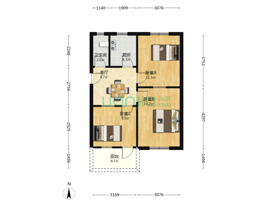 屯溪路马冲巷15号 3室1厅1卫 66平方