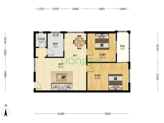 西街99号院 2室1厅1卫 87平方
