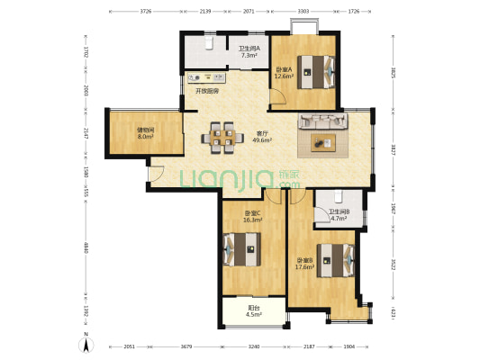 城东铭苑 3室1厅2卫 150平方