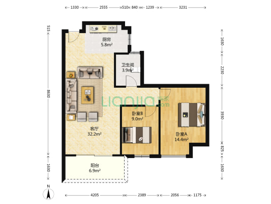 海棠府 2室1厅1卫 91平方