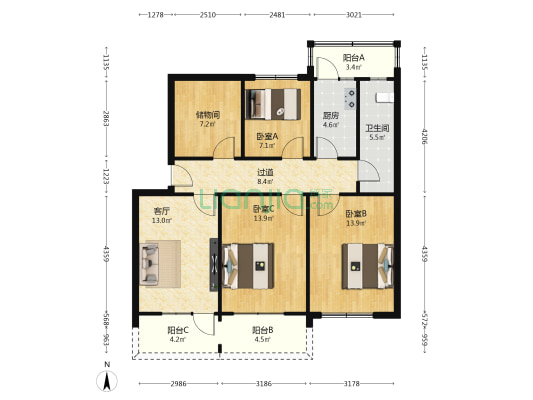 电子公司改造区 3室1厅1卫 102平方
