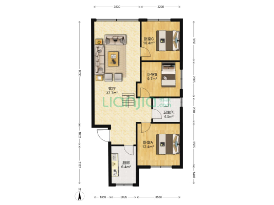 众拓馨苑 3室1厅1卫 98平方