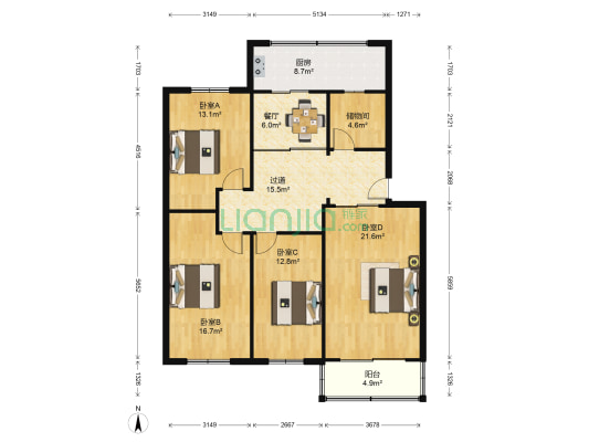 吉大南校家属楼 4室1厅0卫 136平方