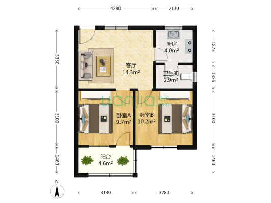 湖南省地震局 2室1厅1卫 55平方