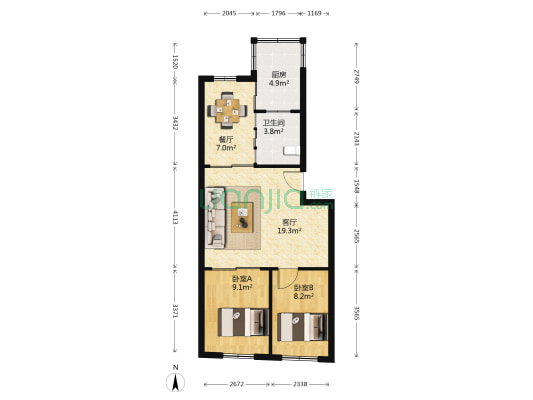 农机街 2室2厅1卫 66平方