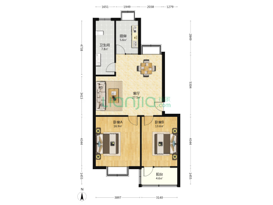 体育场街道兴乔社区 2室1厅1卫 91平方