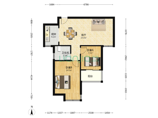 塔影景苑B区 2室1厅1卫 75平方