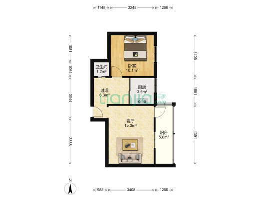 后宰门61号院 1室1厅1卫 52平方
