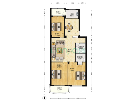 柳南路192号 3室1厅2卫 120平方