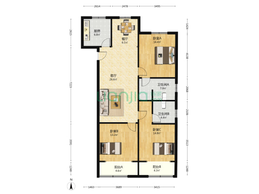 永福华府 3室2厅2卫 129平方