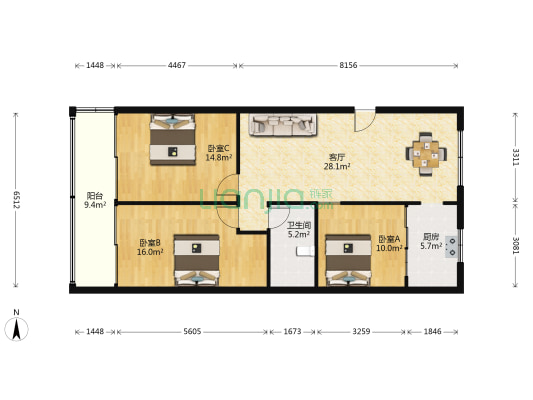 双乐小区东组团 3室1厅1卫 107平方