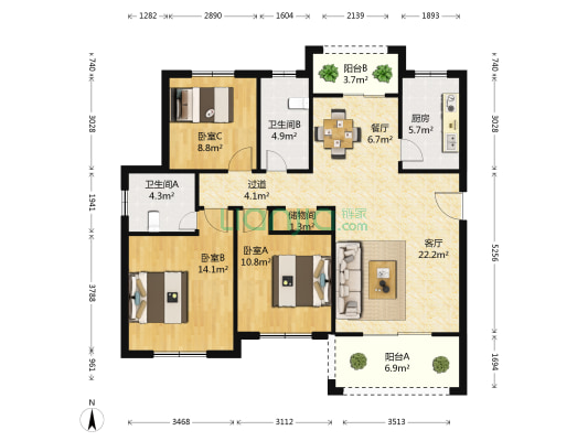 海上印象 3室2厅2卫 117平方