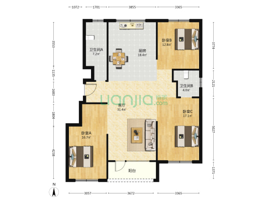 丰金新贵都 3室1厅2卫 139平方
