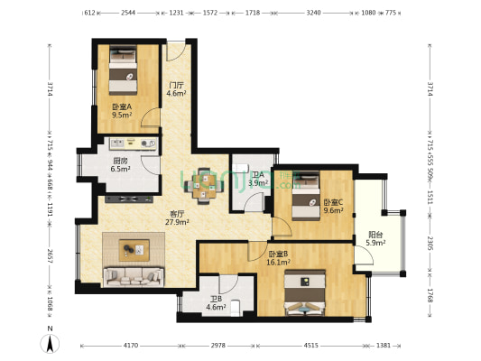 德阳希望城东区 3室1厅2卫 93平方