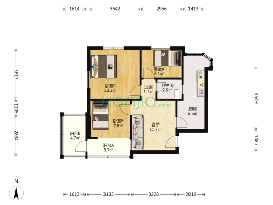 元宝小区 3室1厅1卫 73平方