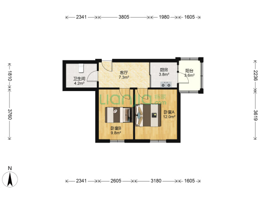 桦树街 2室1厅1卫 58平方
