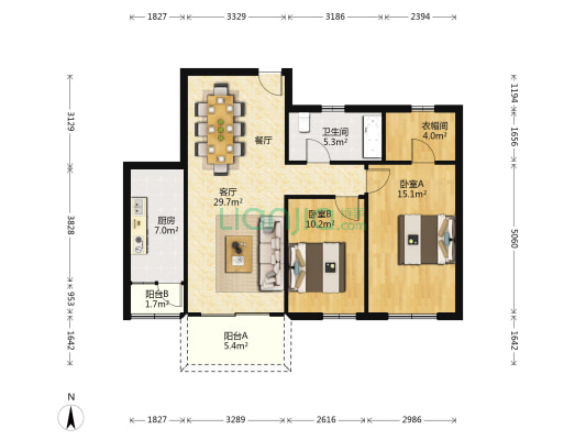 东方剑桥 2室1厅1卫 103平方