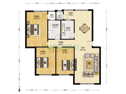 玉泉AB区 3室1厅2卫 132平方