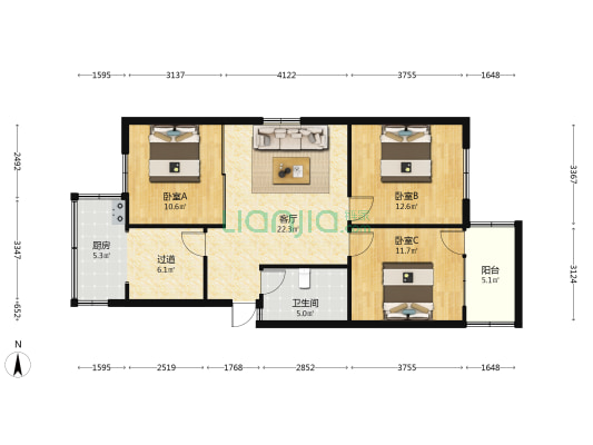 印刷厂五号院 3室1厅1卫 91平方