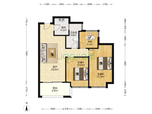 大发海隽府 3室1厅1卫 88平方