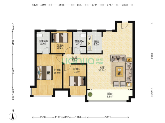 首创禧瑞学府 3室1厅2卫 119平方