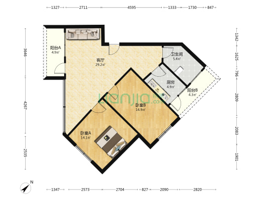 珠华楼 2室1厅1卫 92平方
