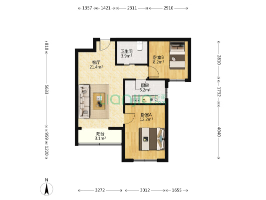 丽泽景园 2室1厅1卫 78平方
