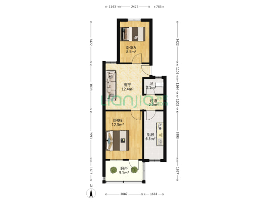 西大街小区 2室1厅1卫 60平方