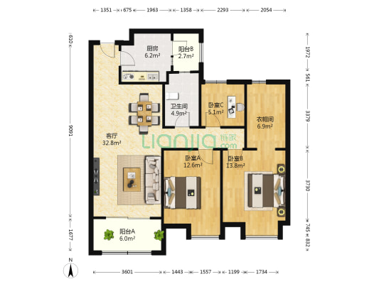 华润凯旋门二期 3室1厅1卫 109平方