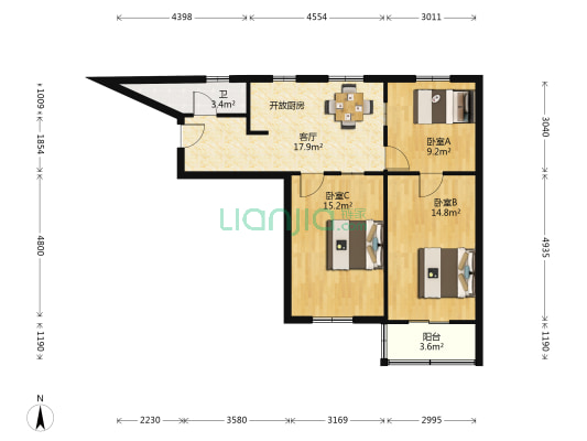 市政里 3室1厅1卫 83平方