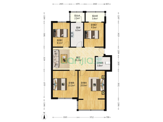东岗路五交化宿舍 4室1厅1卫 105平方