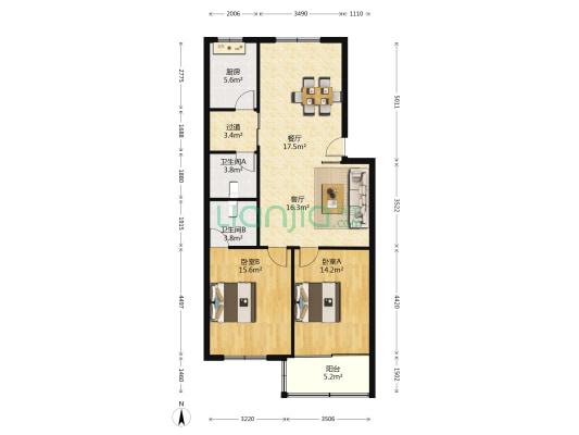 耀江商务大厦 2室2厅2卫 101平方