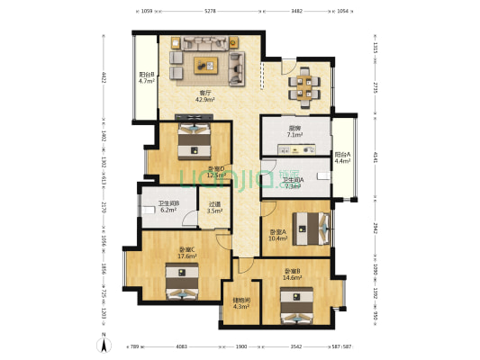 世纪城龙泽苑北区 4室1厅2卫 167平方