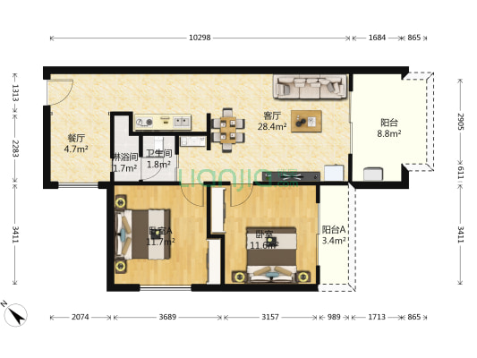 鸿坤山海墅 2室2厅2卫 63平方