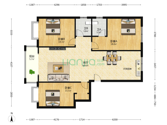 嘉帝小区 3室1厅2卫 141平方