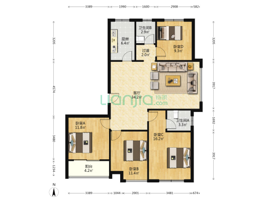 悦欣花园 4室1厅2卫 150平方