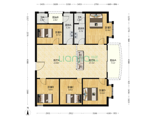 金声花园A区 5室2厅2卫 131平方