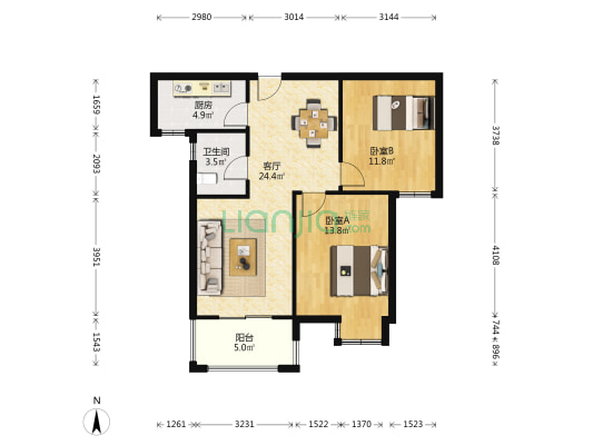 侨谊东苑 2室1厅1卫 88平方