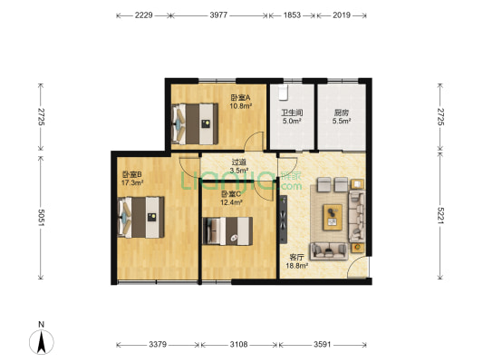 清拖点子楼 3室1厅1卫 89平方