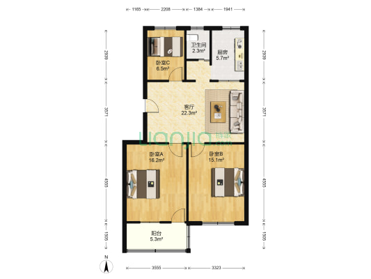 海安人民西路34号 3室1厅1卫 91平方