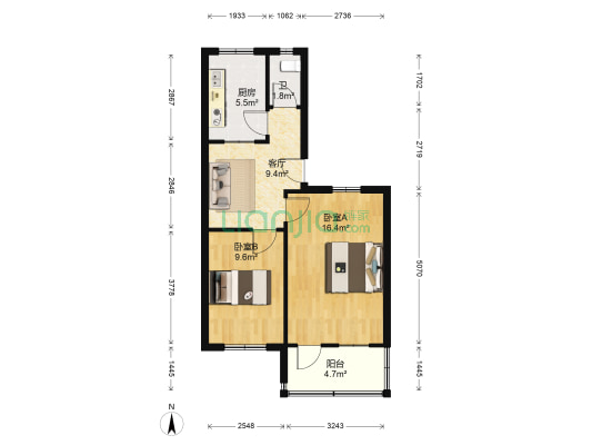 花园路48号 2室1厅1卫 55平方