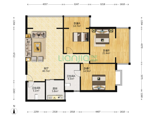 文昌苑 3室1厅2卫 138平方