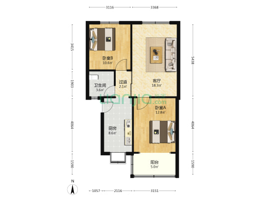 教育宿舍 2室1厅1卫 76平方