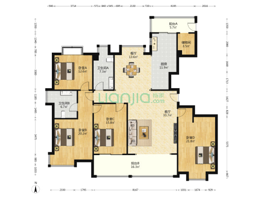西市佳境 4室2厅2卫 222平方