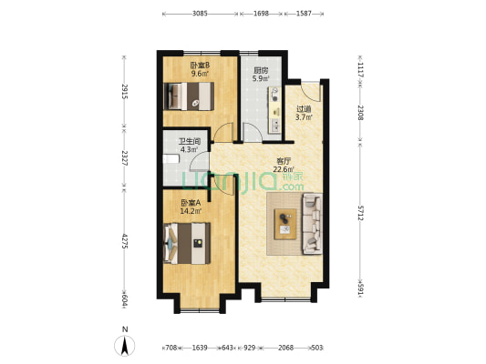 万科翡翠大道南苑 2室1厅1卫 89平方