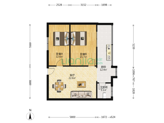 裕丰大厦 2室1厅1卫 83平方