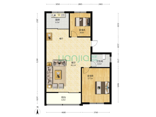 宝鼎二区 2室1厅1卫 117平方